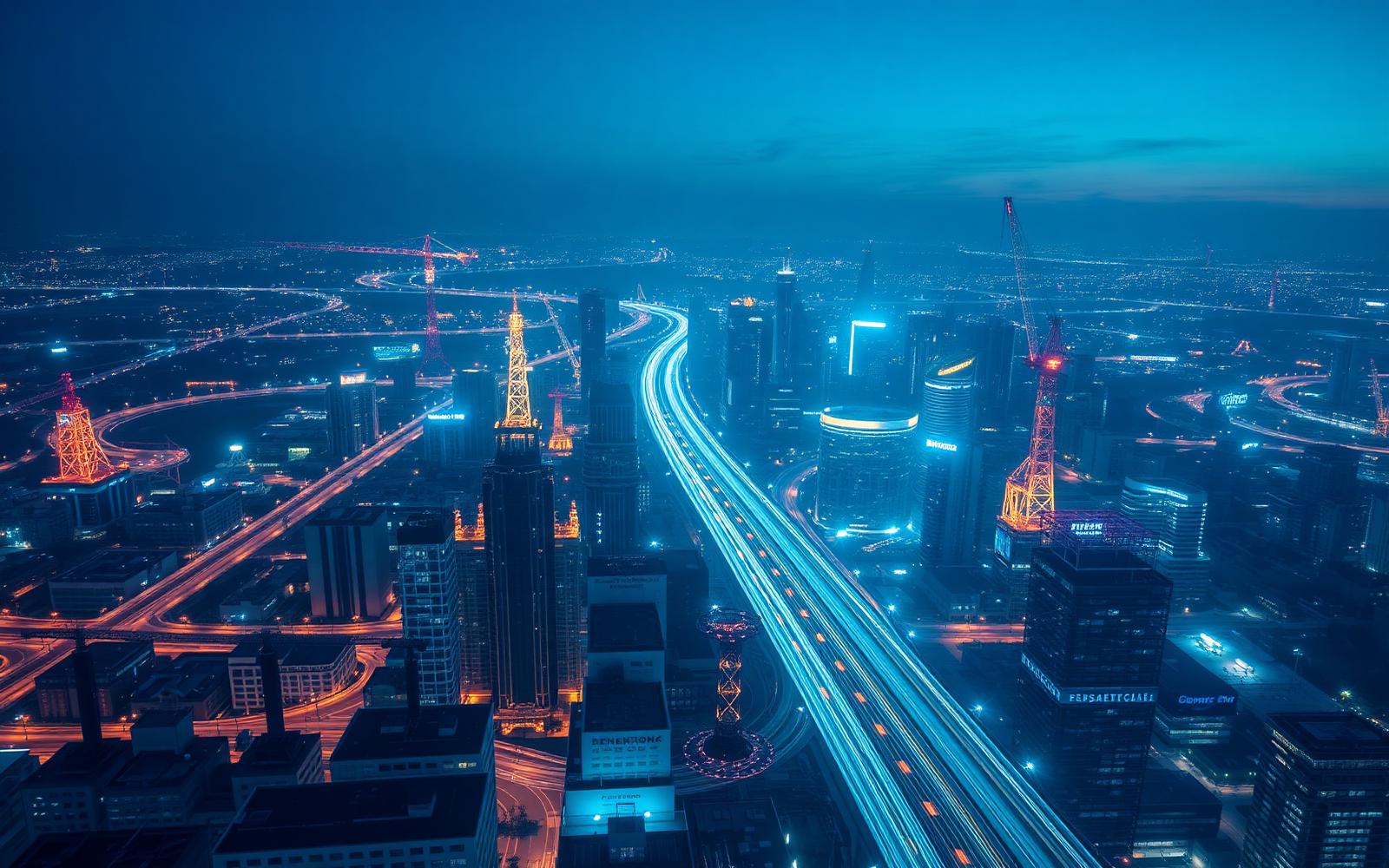 Infraestrutura urbana e tecnologia à noite